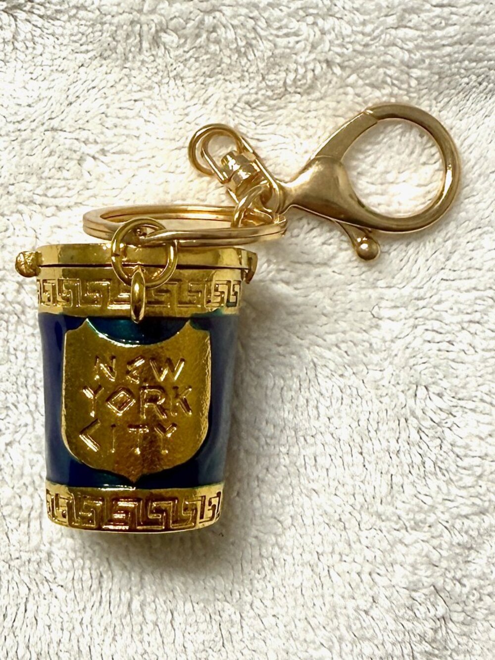 BEAUTIFUL New York Coffee cup charm. Blue enamel and gold colored metal.